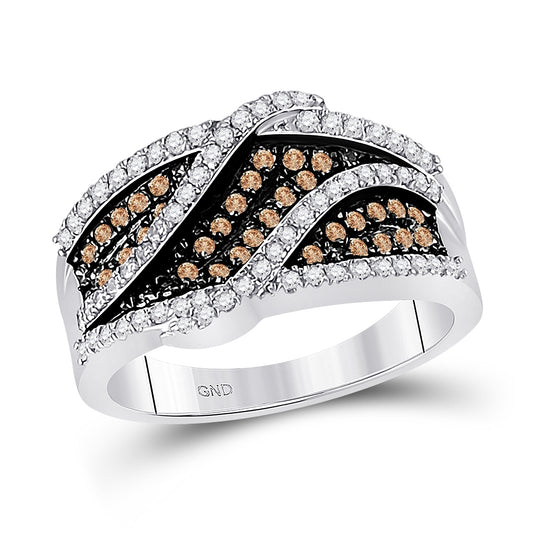 10K White Gold Womens Round Brown Diamond Fashion Ring 3/4 Cttw, Womens Size: 5-10