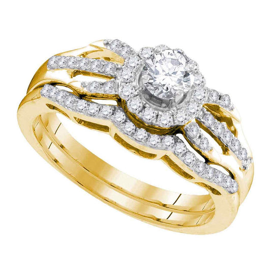 10kt Yellow Gold Womens Diamond Round Bridal Wedding Engagement Ring Band Set 1/2 Cttw