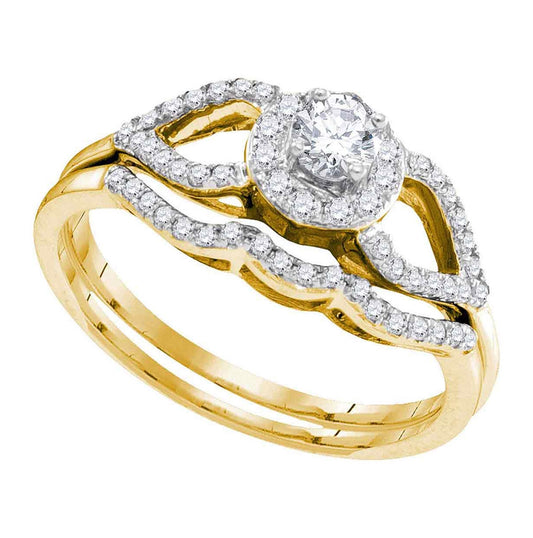 10kt Yellow Gold Women's Round Diamond Bridal Wedding Engagement Ring Band Set 3/8ctw