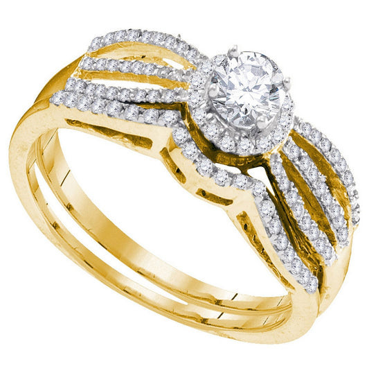10kt Yellow Gold Womens Round Diamond Split-shank Bridal Wedding Engagement Ring Band Set 3/8 Cttw