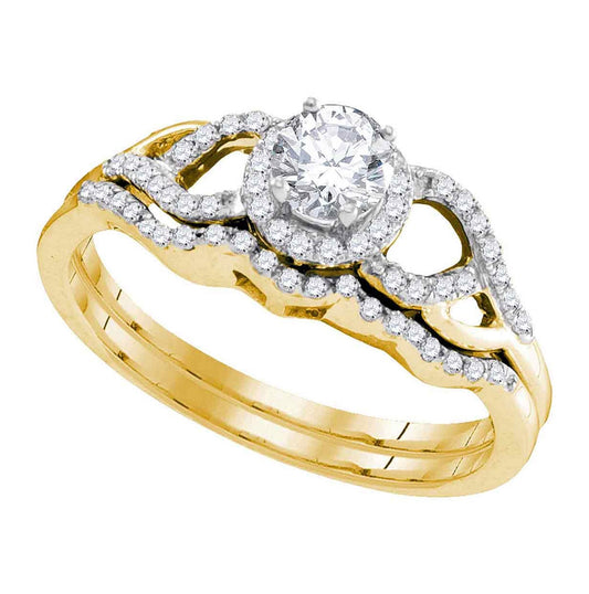 10kt Yellow Gold Womens Round Diamond Bridal Wedding Engagement Ring Band Set 3/8ctw
