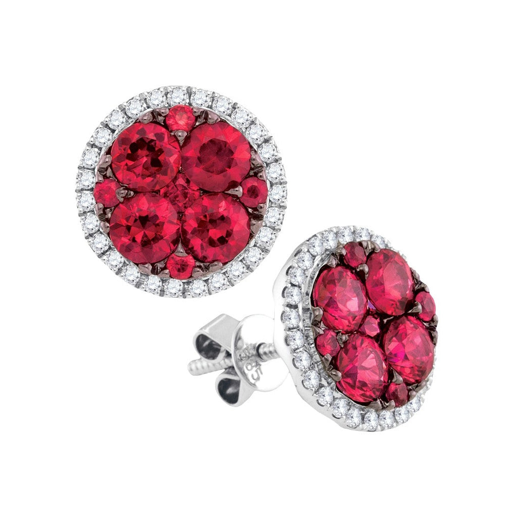 14K White Gold Womens Round Ruby Circle Cluster Earrings 2-7/8 Cttw