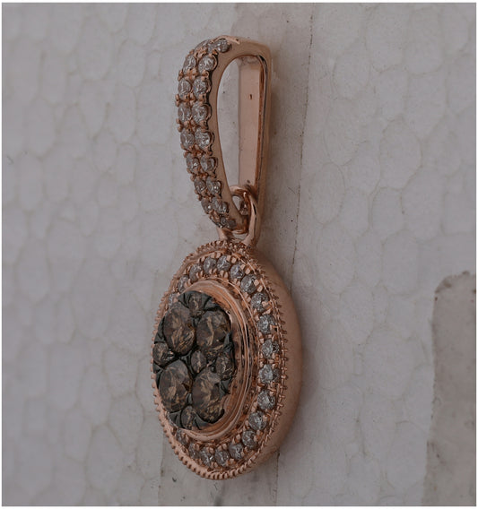 14K Rose Gold Womens Round Brown Diamond Cluster Pendant 1 Cttw