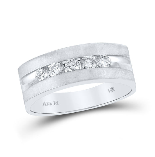 14K White Gold Mens Round Diamond Wedding 5-Stone Band Ring 1/2 Cttw, Mens Size: 7-13
