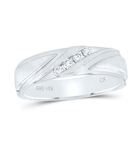 14K White Gold Mens Round Diamond Wedding Band Ring 1/6 Cttw, Mens Size: 7-13