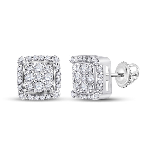 10K White Gold Women's Round Dia. Square Earrings 1/2ctw