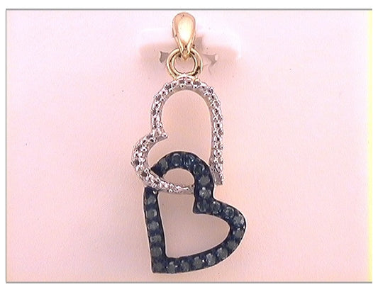 10kt Yellow Gold Womens Color Enhanced Blue Diamond Heart Fashion Pendant 1/6ctw