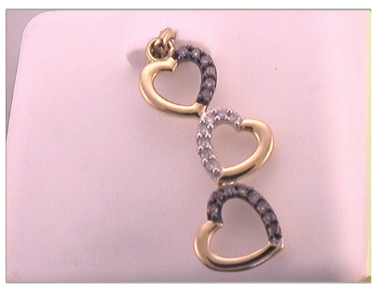10K Yellow Or White Gold Womens Round Brown Diamond Triple Heart Pendant 1/6 Cttw