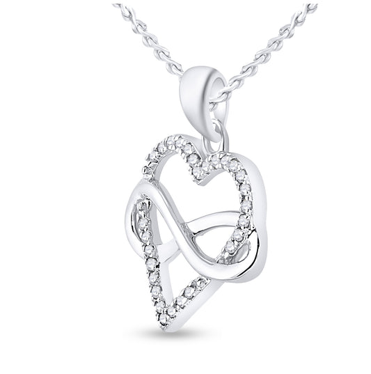 Sterling Silver Womens Round Diamond Heart Pendant 1/6ctw, Length: 0.08 Inch Width: 0.72 Inch
