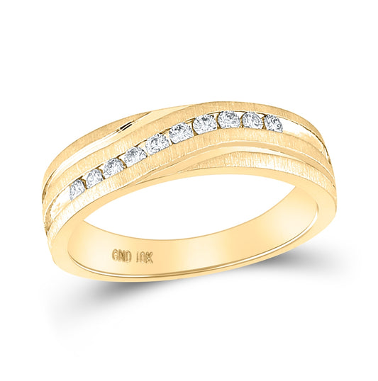 10K Yellow Gold Mens Machine Set Round Diamond Wedding Channel Band Ring 1/4 Cttw, Mens Size: 7-13