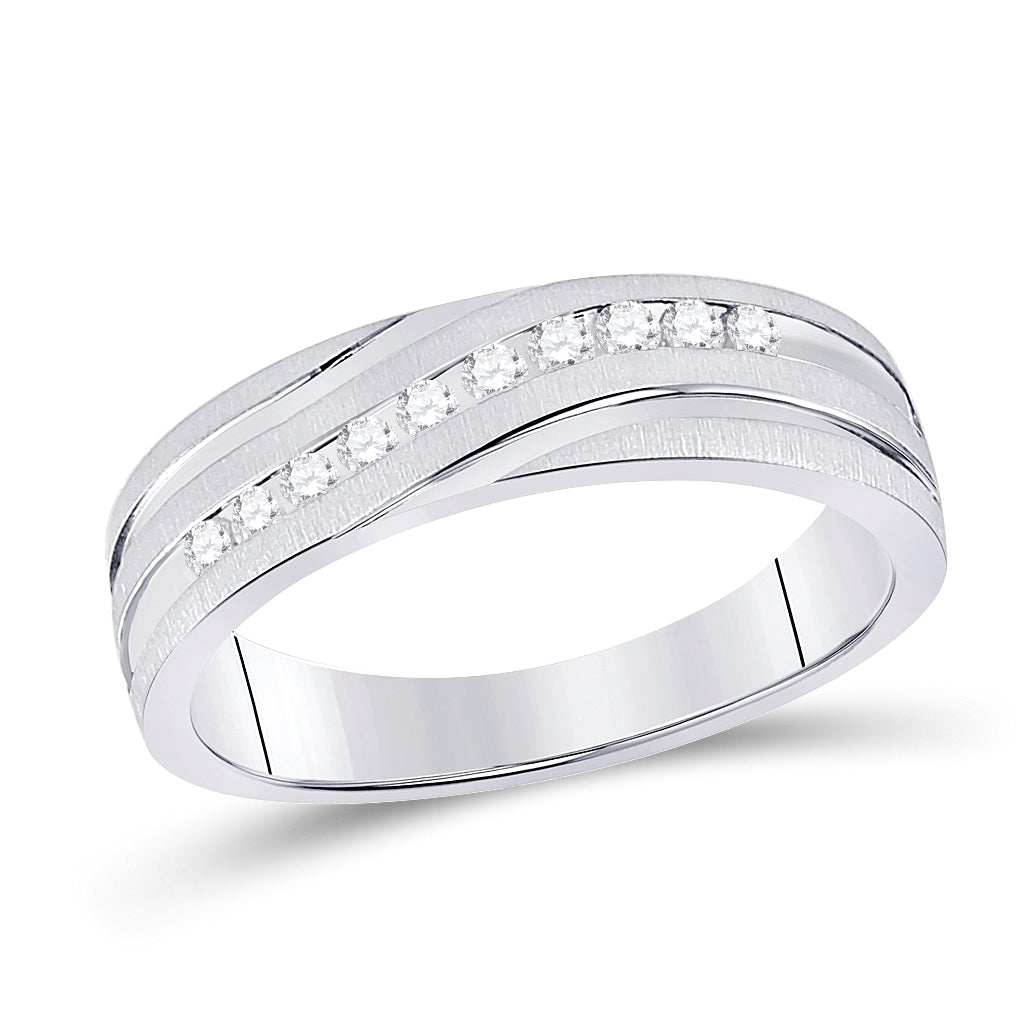 10k White Gold Mens Round Diamond Channel-set Wedding Anniversary Band 1/4 Cttw, Mens Size: 7-13