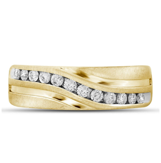 10K Yellow Gold Mens Round Diamond Wedding Band Ring 1 Cttw, Mens Size: 7-13