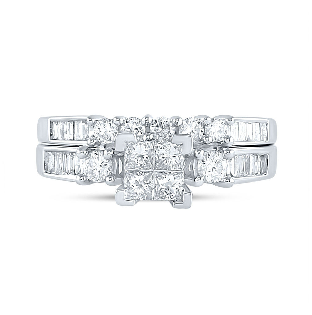 14K White Gold Princess Diamond Bridal Wedding Ring Band Set 7/8ctw, Womens Size: 5-10