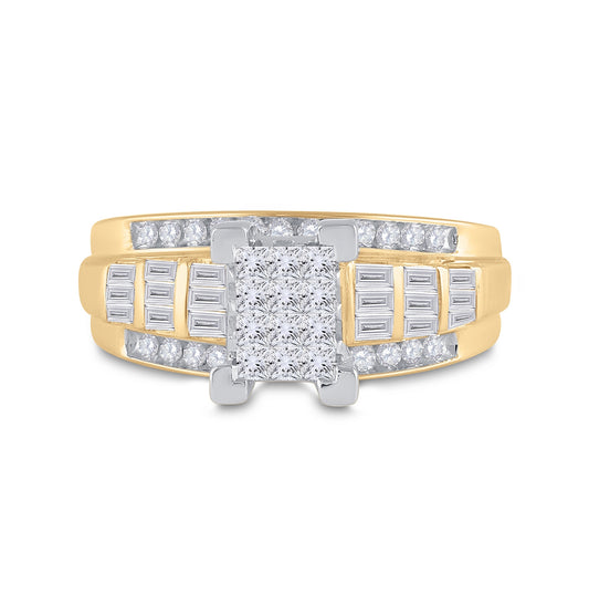 14K Yellow Gold Princess Diamond Cluster Bridal Wedding Engagement Ring 7/8 Cttw, Womens Size: 5-10