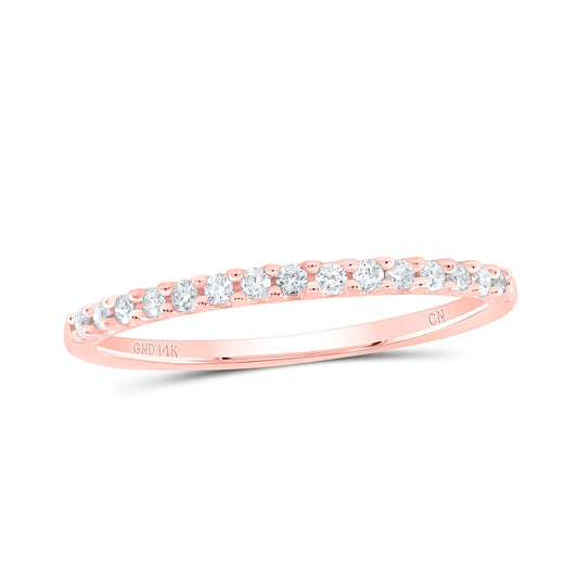 14K Rose Gold Womens Round Diamond Wedding Single Row Band 1/6 Cttw, Womens Size: 5-10