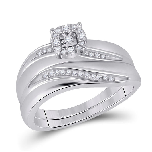 Sterling Silver His Hers Round Diamond Solitaire Matching Wedding Set 1/5 Cttw, Womens Size: 5-10, Mens Size: 7-13
