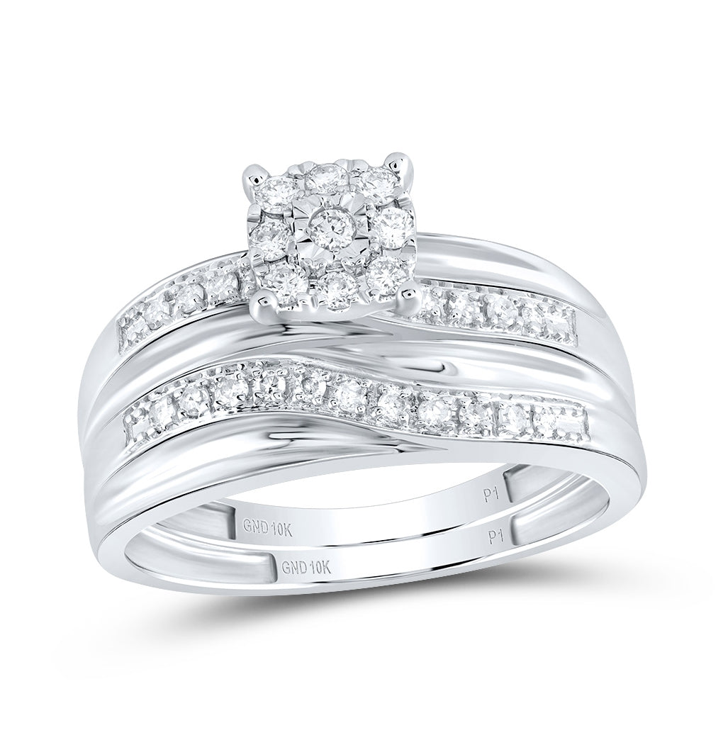 10K White Gold His Hers Round Diamond Solitaire Matching Wedding Set 1/3 Cttw, Womens Size: 5-10, Mens Size: 7-13