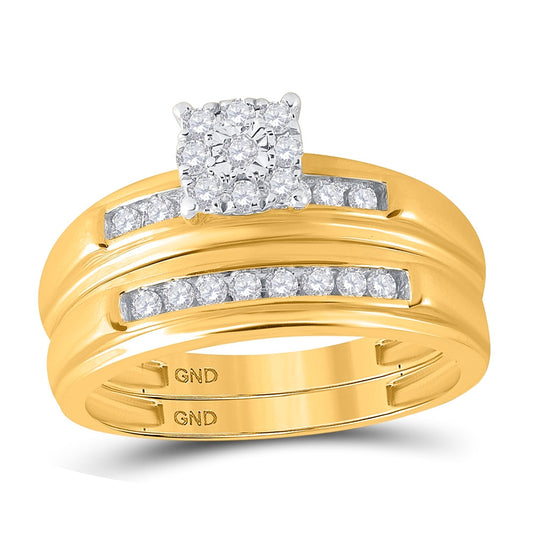 10K Yellow Gold His Hers Round Diamond Solitaire Matching Wedding Set 3/8 Cttw, Womens Size: 5-10, Mens Size: 7-13