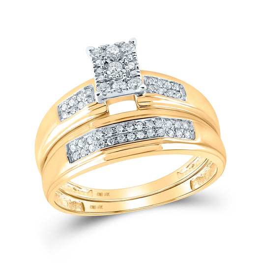 10K Yellow Gold His Hers Round Dia. Cluster Matching Wedding Set 1/3ctw, Women's Size: 5-10, Mens Size: 7-13