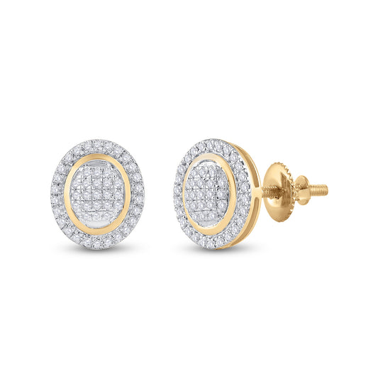 10K Yellow Gold Womens Round Diamond Oval Earrings 1/4 Cttw