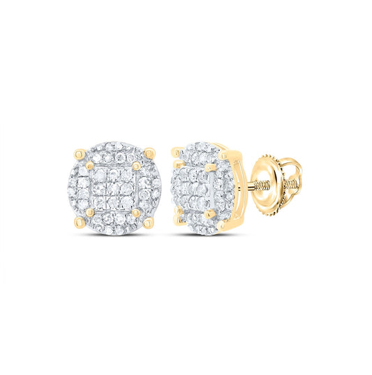 10K Yellow Gold Round Diamond Circle Cluster Earrings 1/4 Cttw