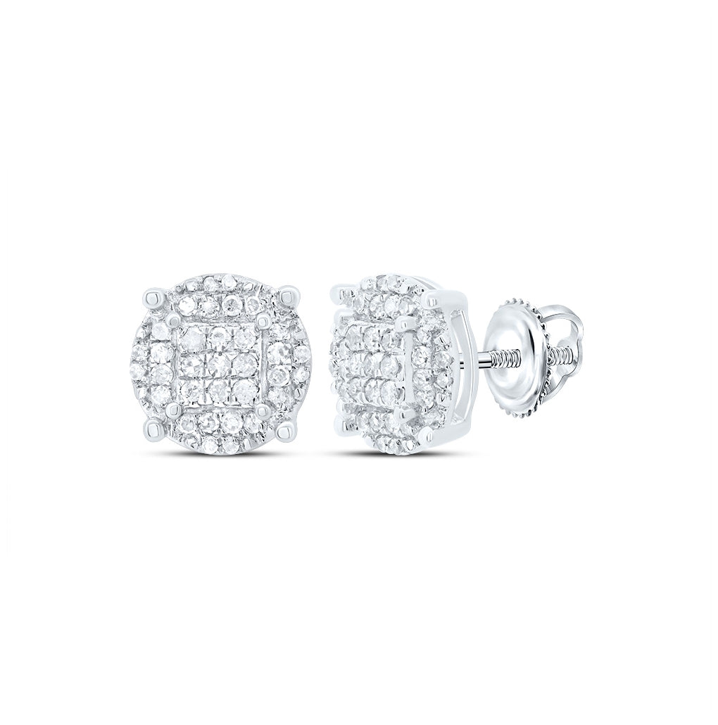 10K White Gold Round Diamond Cluster Earrings 1/4ctw