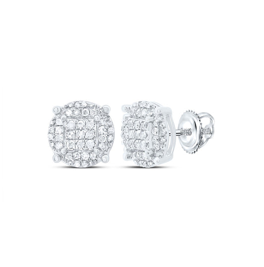 10K White Gold Round Diamond Cluster Earrings 1/4ctw