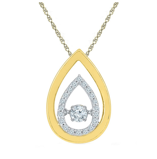 10kt Yellow Gold Womens Moving Round Diamond Teardrop Pendant 1/5 Cttw
