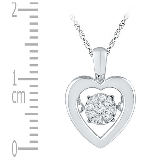 Sterling Silver Womens Round Diamond Moving Twinkle Heart Pendant 1/10ctw, Width: 0.41 In