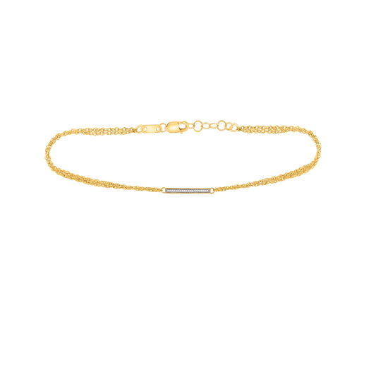 10K Yellow Gold Womens Round Diamond Single Row Bar Fashion Bracelet 1/20 Cttw