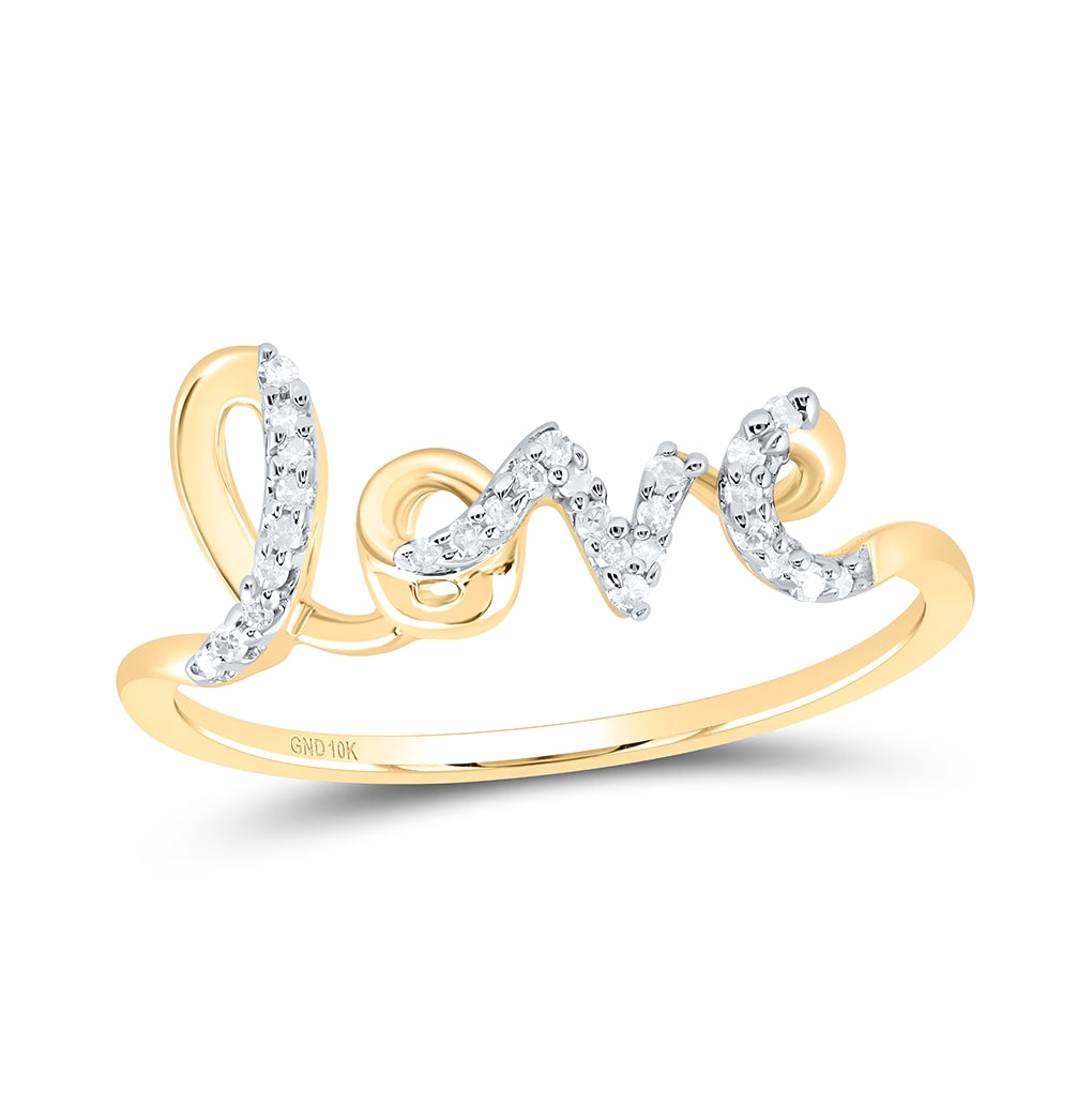 10K Yellow Gold Womens Round Diamond Love Band Ring 1/12 Cttw, Womens Size: 5-10