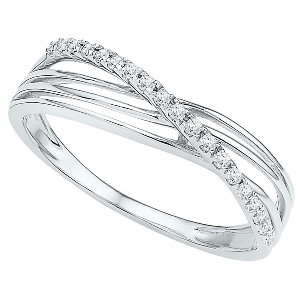 10kt White Gold Womens Round Diamond Crossover Strand Band Ring 1/12 Cttw