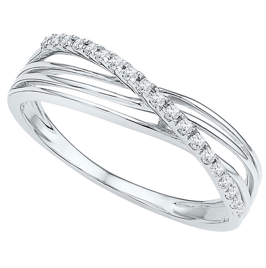 10kt White Gold Womens Round Diamond Crossover Strand Band Ring 1/12 Cttw