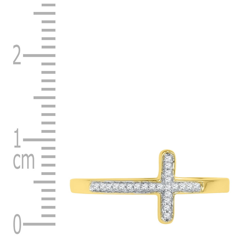 10K Yellow Gold Womens Round Diamond Cross Ring 1/20 Cttw, Womens Size: 5-10