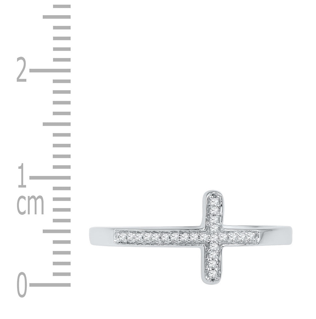 10K White Gold Womens Round Diamond Cross Religious Band Ring 1/20 Cttw, Womens Size: 5-10