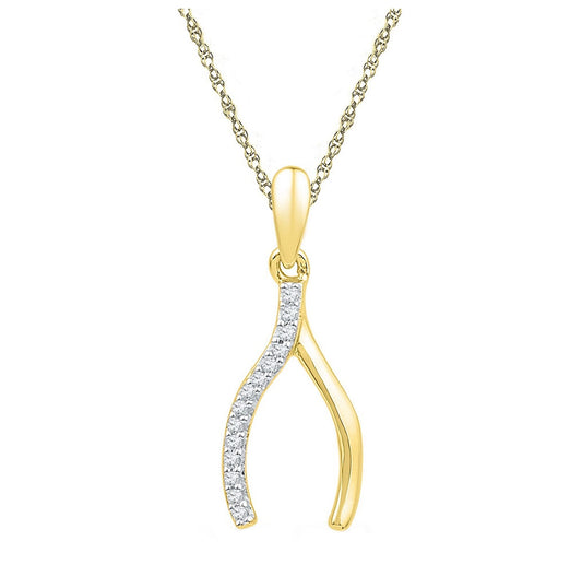 10k Yellow Gold Diamond Womens Wishbone Lucky Prosperity Charm Pendant 1/20 Cttw, Width: 0.32 In