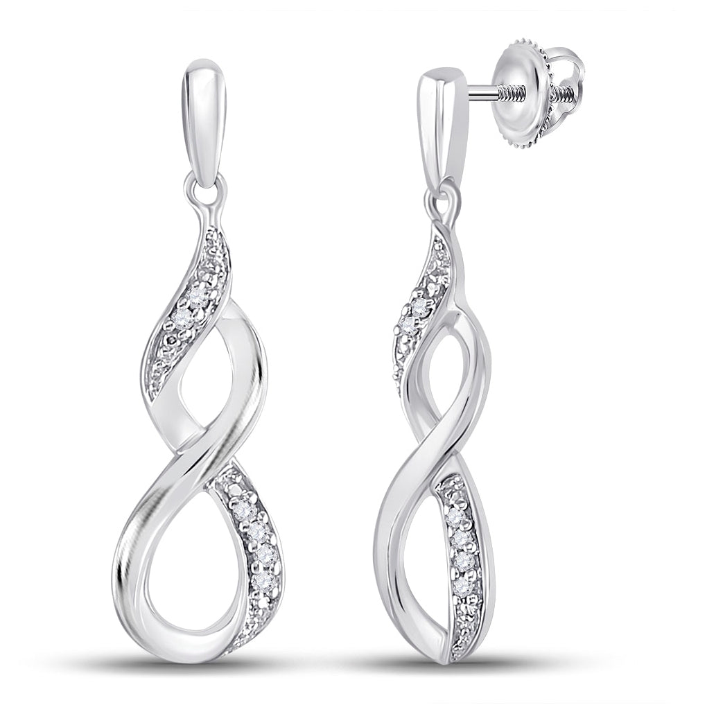 Sterling Silver Womens Round Diamond Infinity Dangle Earrings 1/20ctw, Length: 1.04 Inch Width: 0.28 Inch