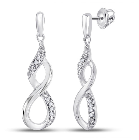 Sterling Silver Womens Round Diamond Infinity Dangle Earrings 1/20ctw, Length: 1.04 Inch Width: 0.28 Inch