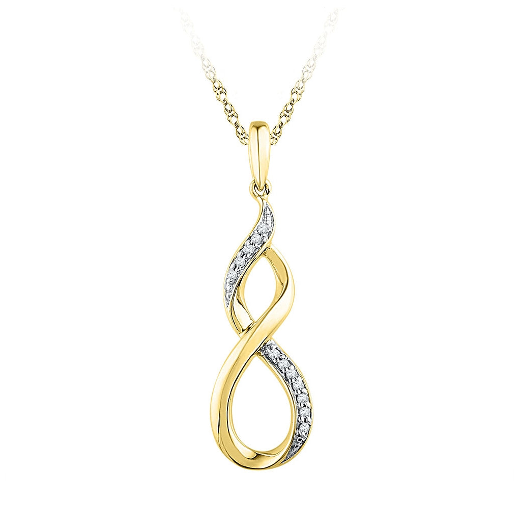 10K Yellow Gold Womens Round Diamond Twist Fashion Pendant 1/20 Cttw, Length: 0.94 In, Width: 0.31 In