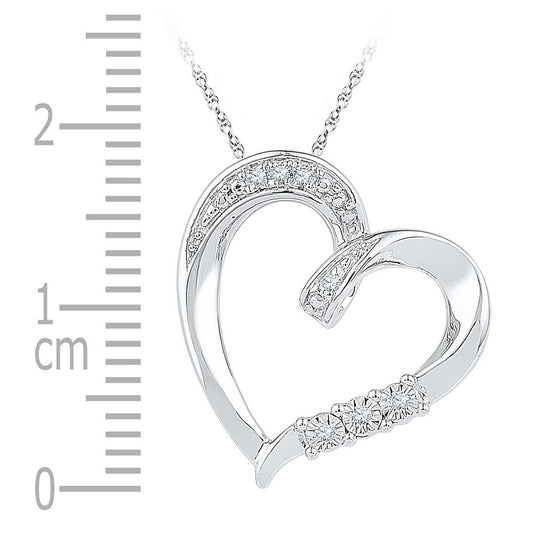 Sterling Silver Womens Round Diamond Heart Pendant .03ctw, Width: 0.69 In