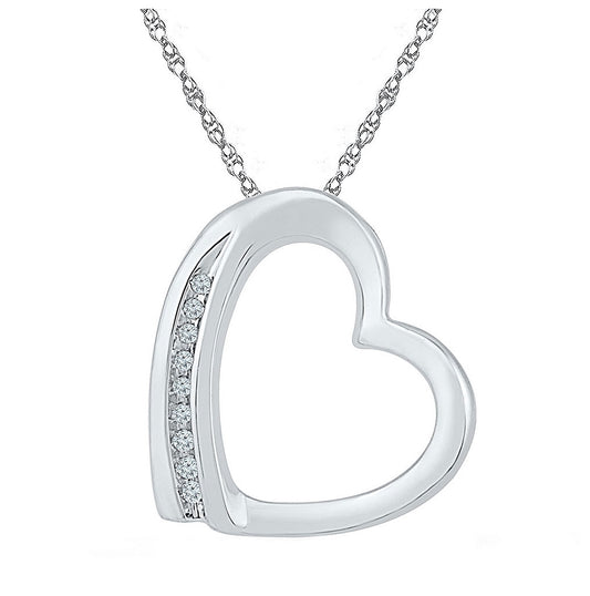Sterling Silver Womens Round Diamond Heart Pendant .03ctw, Width: 0.5 In