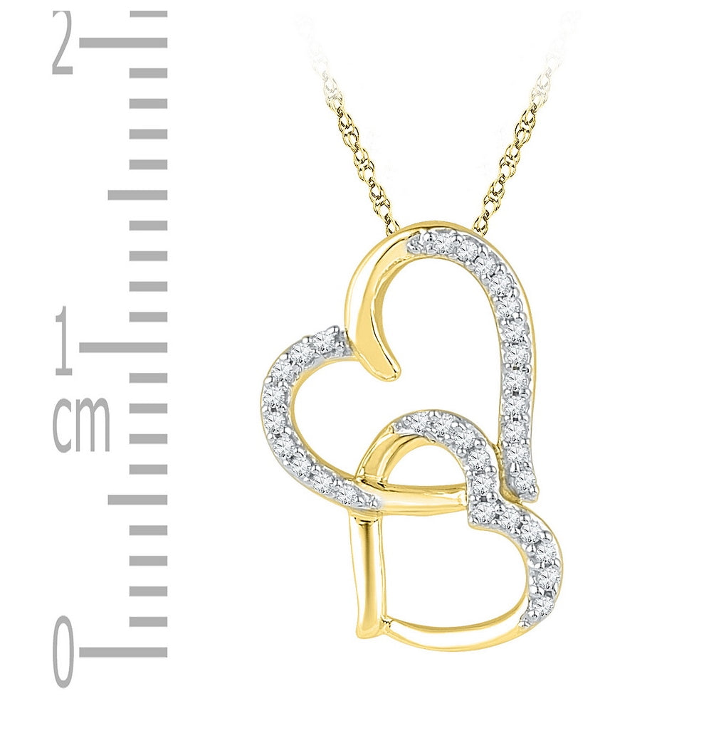 10K White Or Yellow Gold Womens Round Diamond Double Heart Pendant