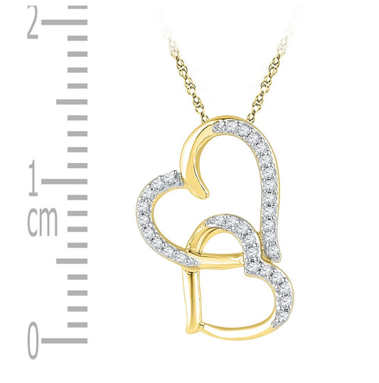 10K White Or Yellow Gold Womens Round Diamond Double Heart Pendant