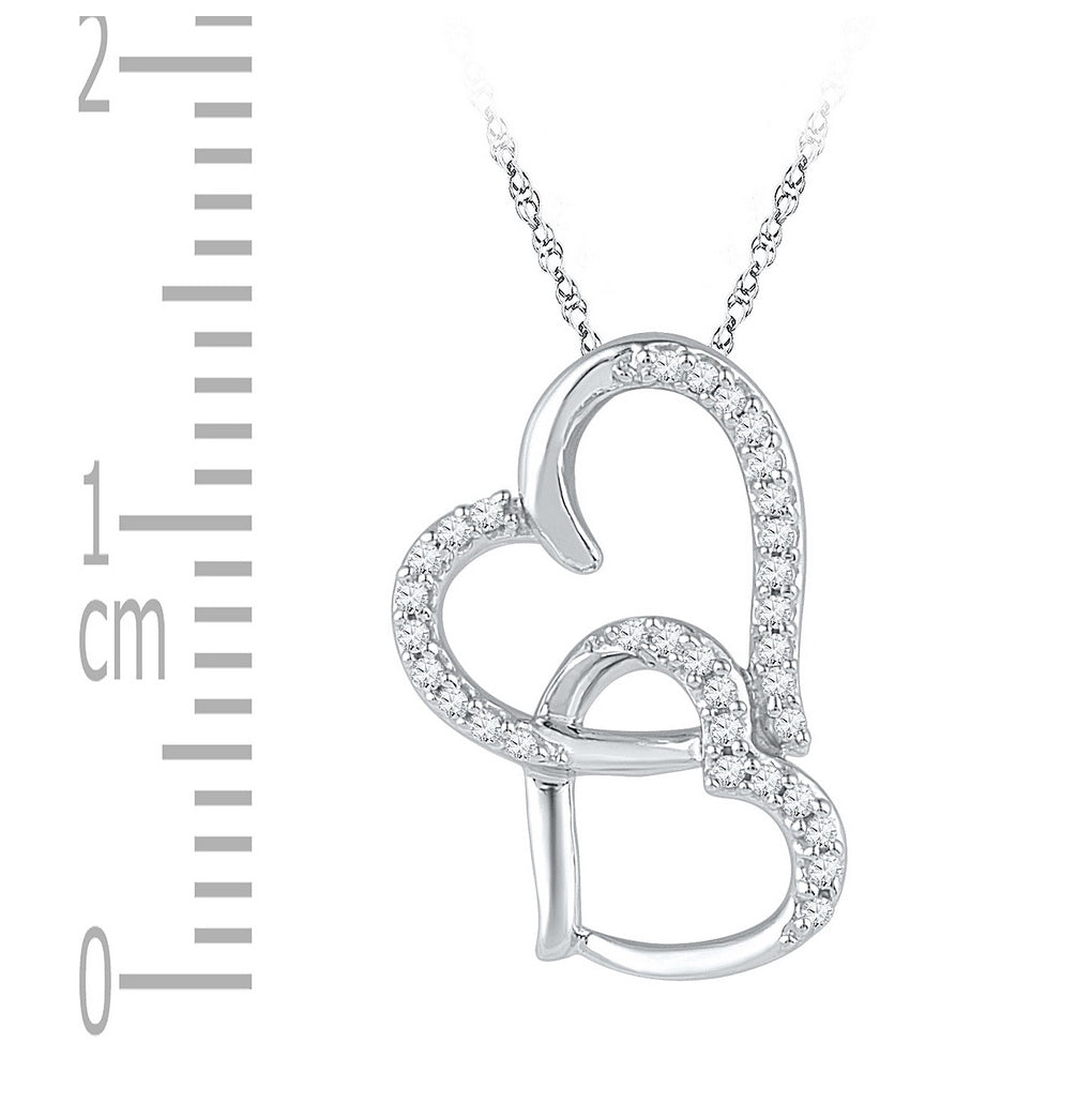 10K White Or Yellow Gold Womens Round Diamond Double Heart Pendant