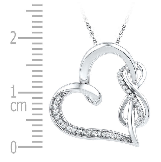 Sterling Silver Womens Round Diamond Linked Infinity Heart Pendant 1/8ctw, Width: 0.74 In