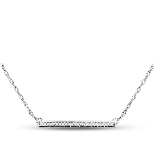 10K White Gold Womens Round Diamond Horizontal Bar Pendant Necklace 1/10 Cttw, Length: 17.5 In, Width: 0.9 In