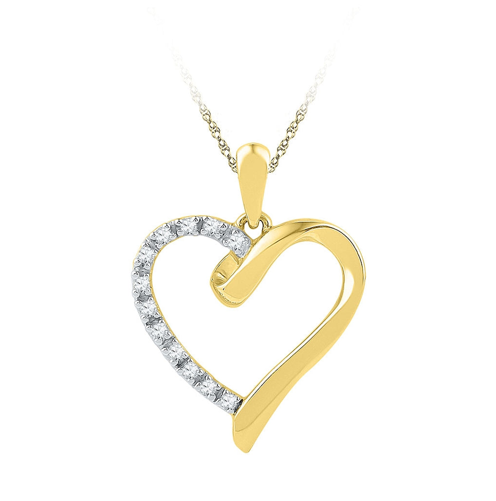 10K Yellow Gold Or Sterling Silver Womens Round Diamond Heart Pendant