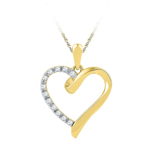 10K Yellow Gold Or Sterling Silver Womens Round Diamond Heart Pendant