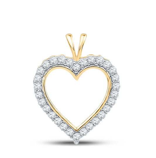 10K Yellow Gold Womens Round Diamond Heart Pendant 1/4 Cttw, Width: 0.54 In