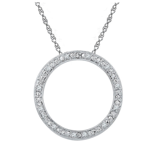 Sterling Silver Womens Round Diamond Circle Outline Pendant 1/20ctw, Width: 0.67 In